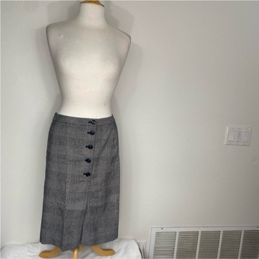 Banana Republic Women's Gray Plaid Button Pencil Skirt Size 4 Preppy Classic
